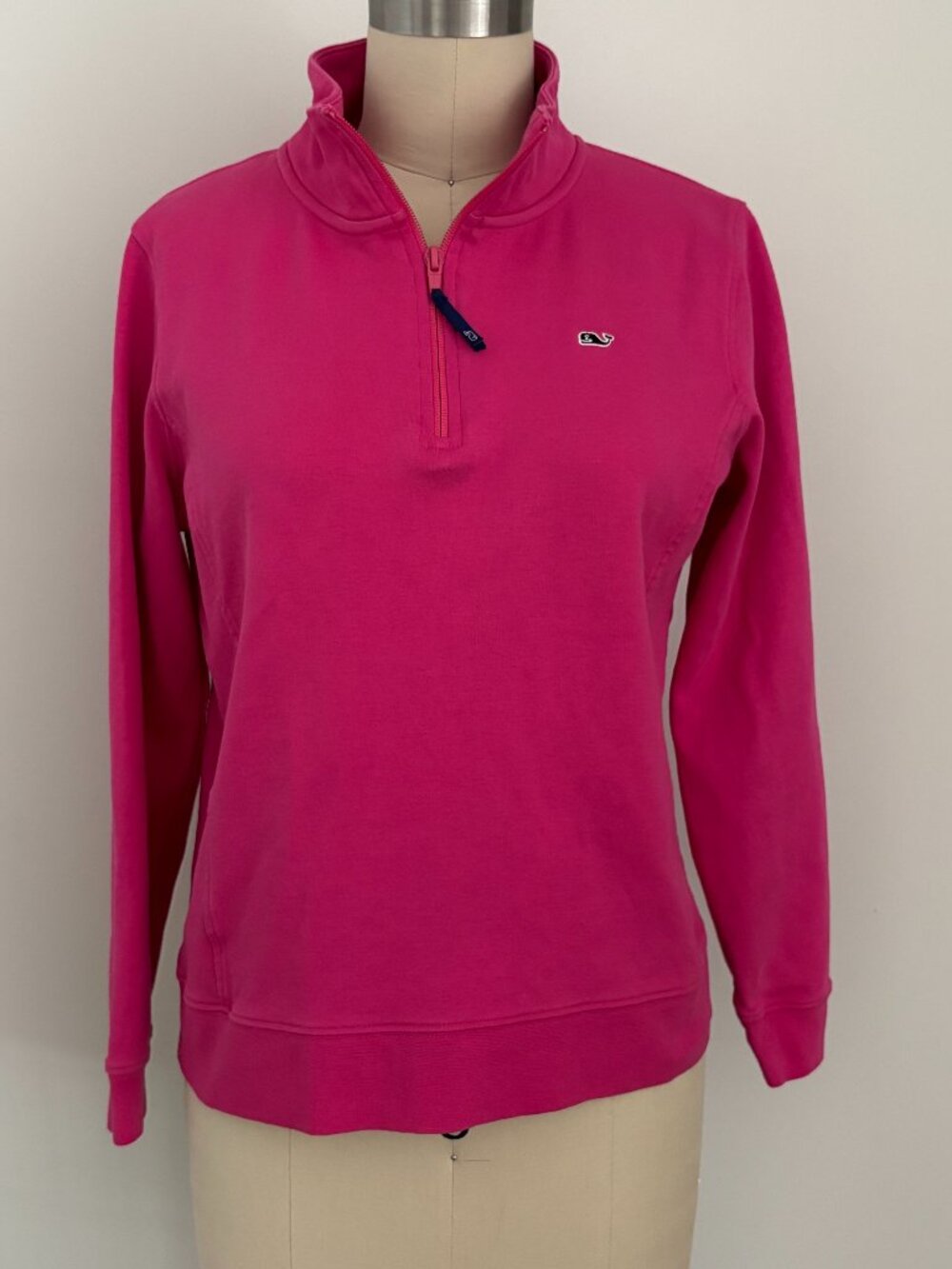 Vineyard Vines Fuchsia Pink Cotton Quarter-Zip Pullover Barbiecore Athleisure M